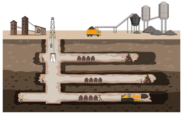 Vector underground landscape of coal mining