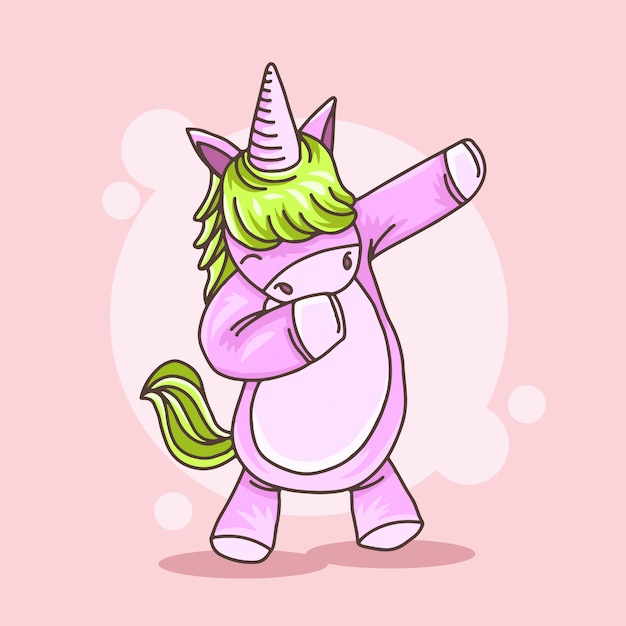 Vector unicorn doing dab dance hand drawn illustration