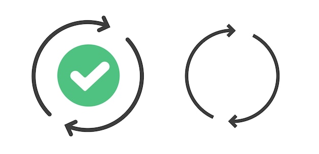 Vector update rotating arrows icon line stroke sync synchronize turning cycle vector sign symbol outline ui pictogram rotating reverse check mark process logo reset swap element image clip art