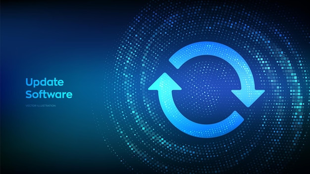 Vector update software synchronization icon upgrade computer program version concept binary code data flow virtual tunnel warp made with digital code vector illustration
