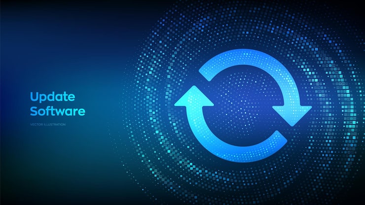 Update Software Synchronization icon Upgrade computer program version concept Binary code Data Flow Virtual tunnel warp made with digital code Vector illustration