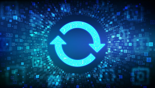 Vector update software synchronization icon upgrade computer program version concept binary code data flow