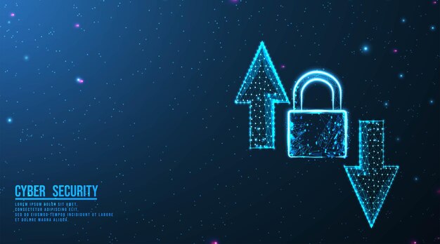 Vector upload download transferring data and lock padlock security concept from connecting dot and line vector illustrationfuturistic design on dark blue background