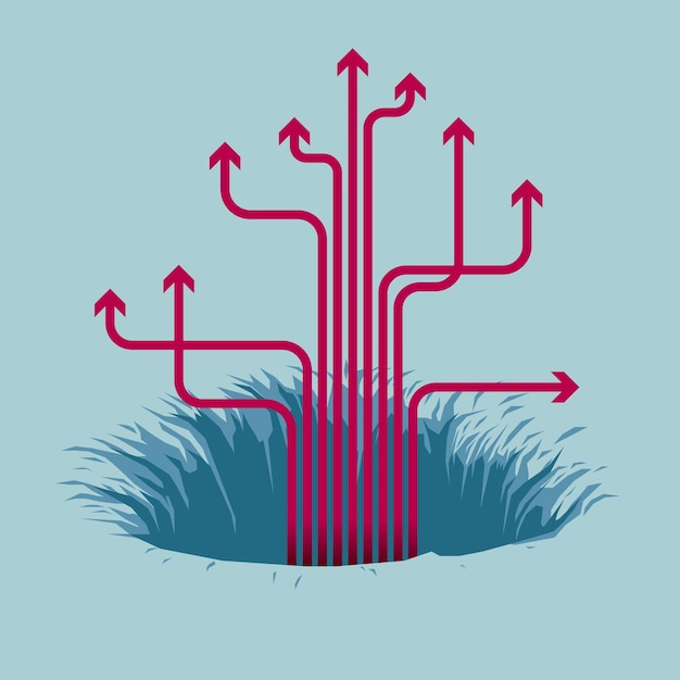 Vector the upward arrow is in the trap. isolated on blue background.