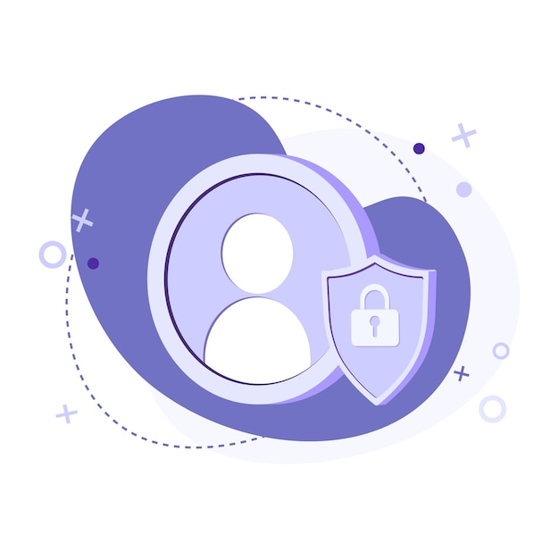 Vector user icon and shield with lock flat vector illustration user protection, account secure concept