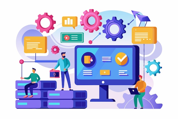 Vector users engage with software installation processes while interacting with digital tools and graphics process of installing software trending