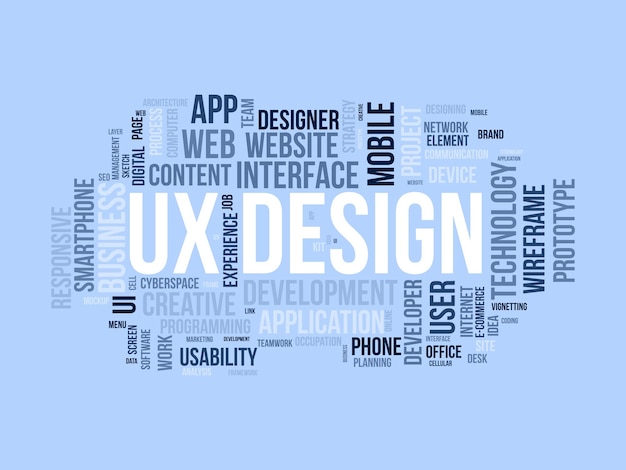 Vector ux design wordcloud template web business concept vector background