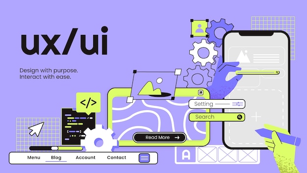 Vector ux/ui design concept with app interface and gear elements