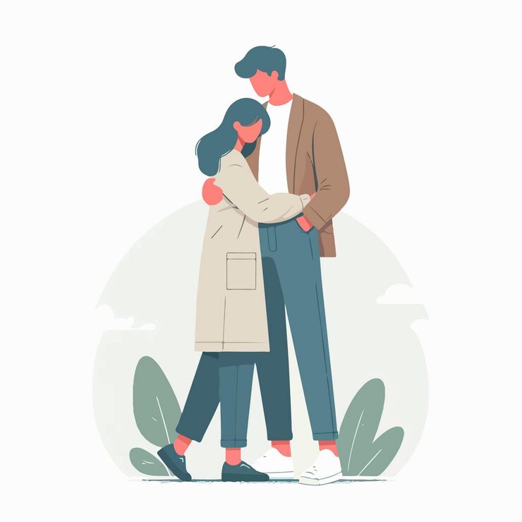 Vector valentines day girl hugs a guy couple in love vector in cartoon style