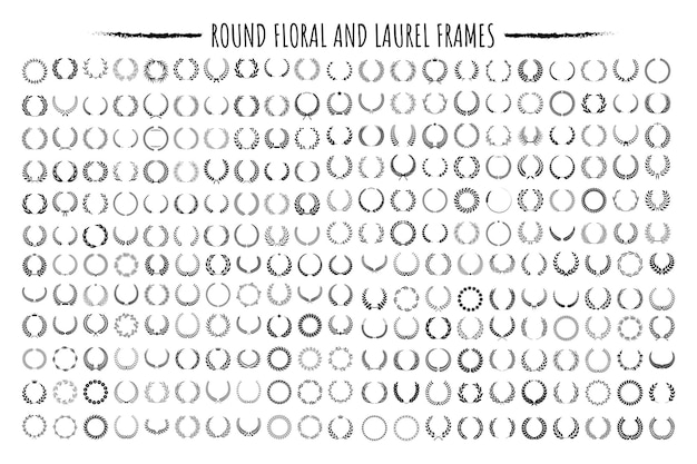 Vector various round floral and laurel frames set