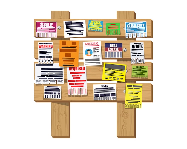 Vector various tear off papers ad on bulletin board