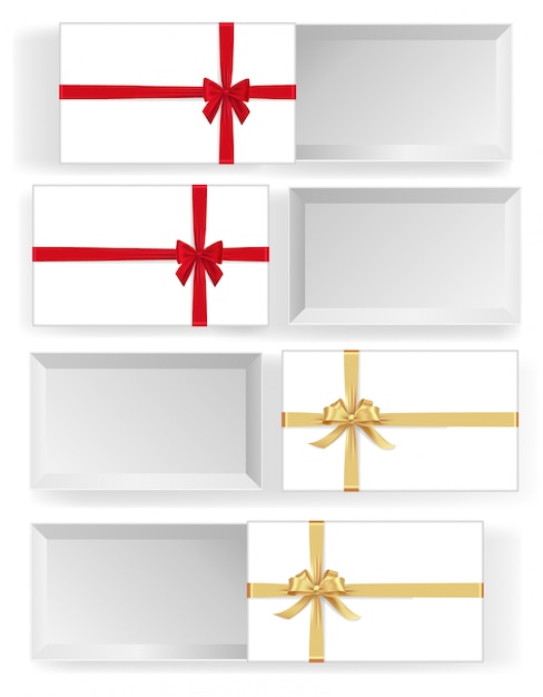 Vector various white boxes with red and golden ribbon bows