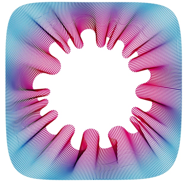 Vector vector abstract background with wave of flowing particles frame, smooth curve shape lines, particle array flow. 3d shape dots blended mesh, future technology useful border.