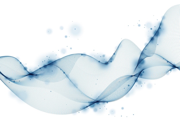 Vector vector abstract background with wave of flowing particles, smooth curve shape lines, particle array flow. 3d shape dots blended mesh, future technology relaxing wallpaper.