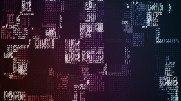 Vector vector abstract big data visualization colorful glowing data flow as binary numbers computer code representation cryptographic analysis hacking bitcoin blockchain transfer program code pattern
