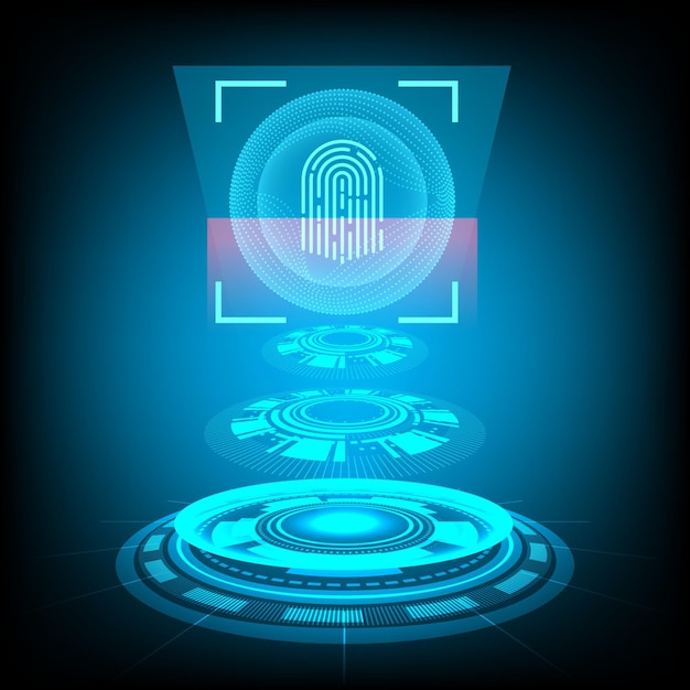 Vector vector abstract security system concept with fingerprint on technology background.