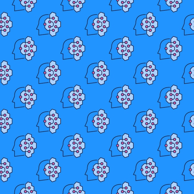 Vector vector ai head with circuits colored seamless pattern