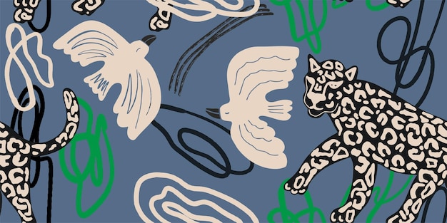 Vector vector animal print seamless leopard and bird pattern design for fabric and textile packaging