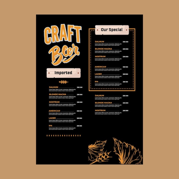 vector beer menu card design