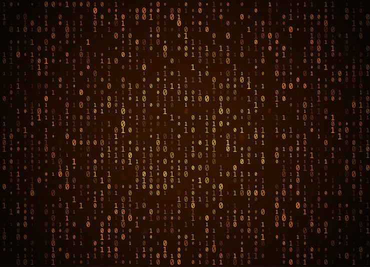 Vector binary code golden background. Big data and programming hacking, deep decryption and encryption, computer streaming numbers 1,0. Coding or Hacker concept.