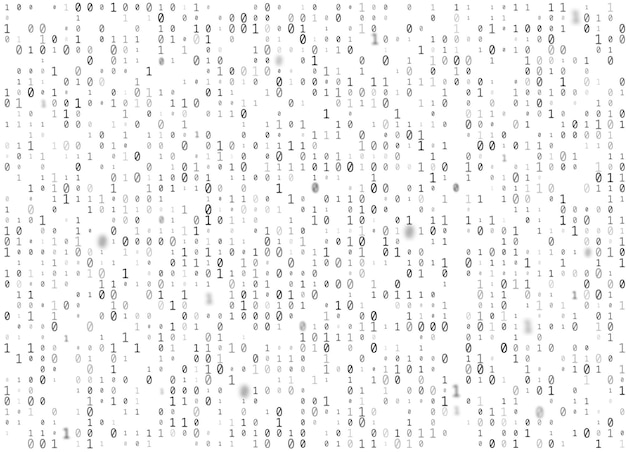 Vector vector binary code white seamless background. big data and programming hacking, decryption and encryption, computer streaming black numbers 1,0. coding or hacker concept texture or web page fill.