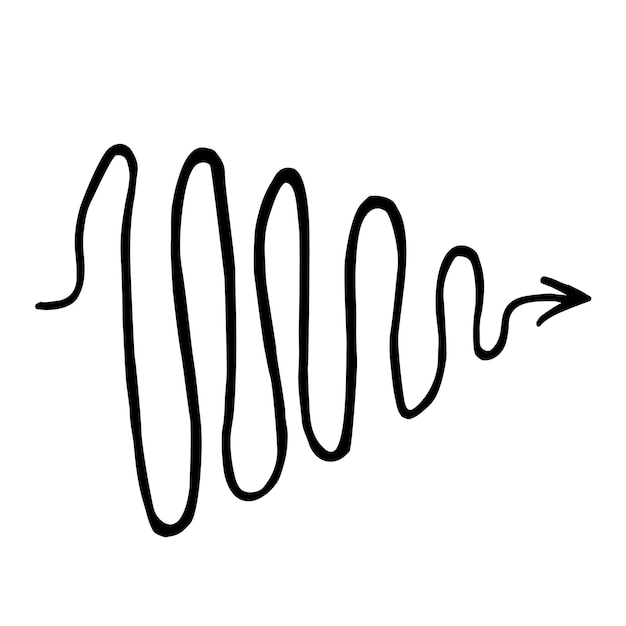 Vector vector black wavy arrow doodle style isolated on white background