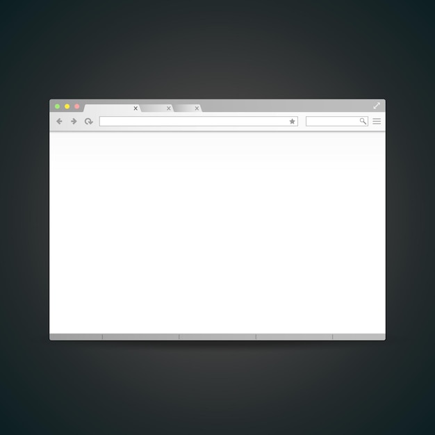 vector blank open web browser window frame template with navigation buttons realistic illustration mock up with shadow design isolated on dark background