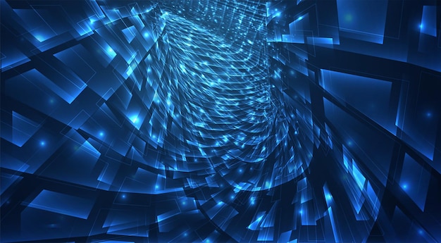 Vector vector blue stream of luminous particles and crystals, virtual data