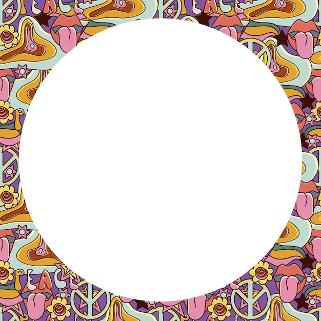 Vector vector circle frame groovy retro background in 70s style