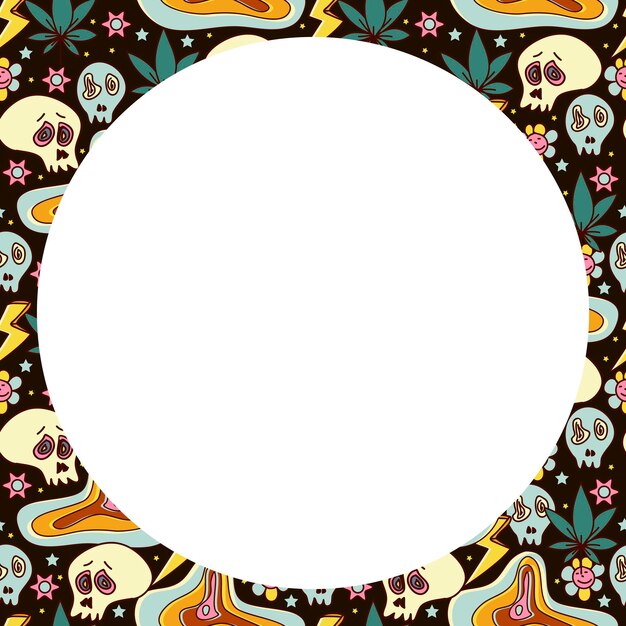 Vector vector circle frame groovy retro background in 70s style