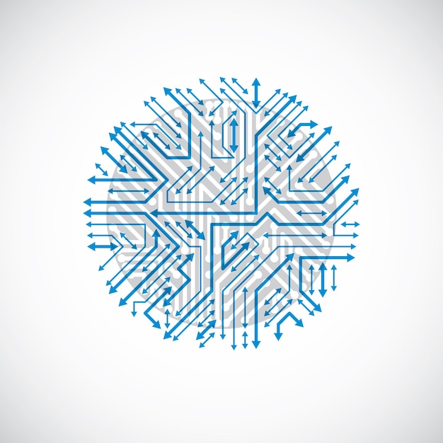 Vector vector circuit board circle, digital technologies abstraction. blue computer microprocessor scheme with arrows, futuristic design.