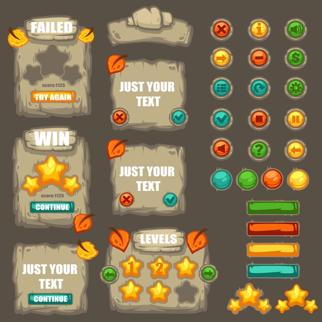 Vector vector collection of buttons, objects, interface elements text boxes and bubbles