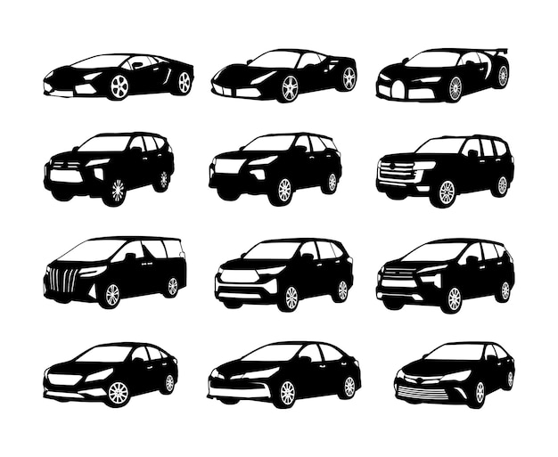Vector vector collection of modern car silhouettes