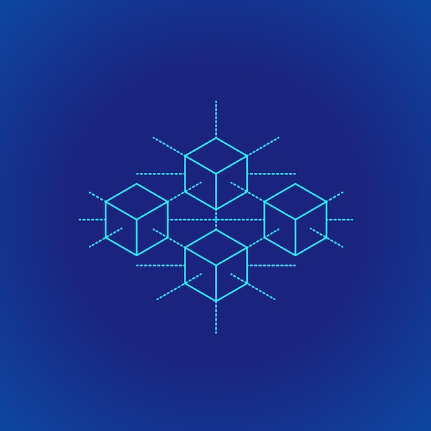 Vector vector cyan outline design blockchain peer-to-peer distributed database principle explain scheme illustration icon isolated blue background