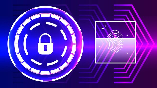 Vector vector cyber security digital padlock and fingerprint technology style