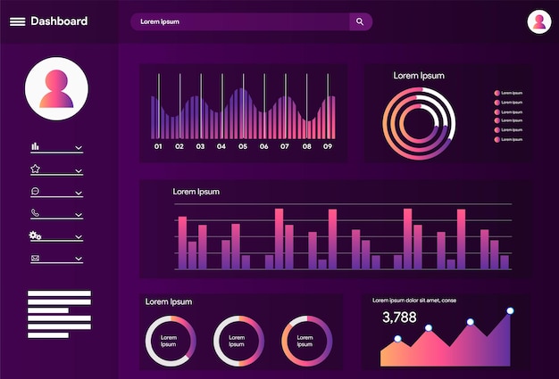 Vector vector dashboard user panel template vactor ui ux elements vactor analytics