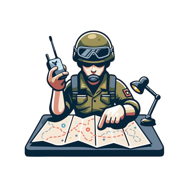 vector design of an army commander with a strategy map in his hand