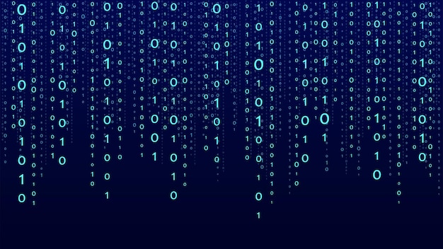 Vector vector digital blue background of streaming binary code matrix background with numbers 10 coding or hacking concept