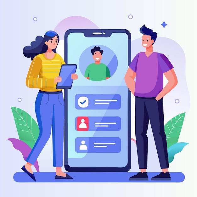 Vector vector digital illustration featuring two people standing