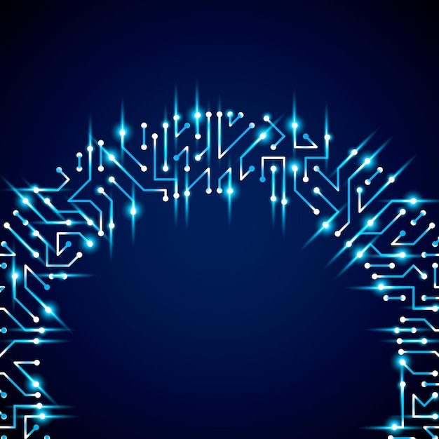Vector vector digital technology background with circuit board elements and sparkles, neon computer scheme texture. device component, microprocessor abstract shine illustration.