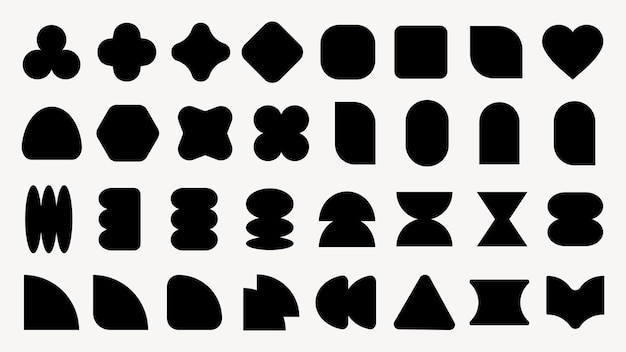 Vector vector elements collection of abstract black shapes various geometric forms abstract designs and unique patterns shapes include circles squares and triangles black shapes vector element set