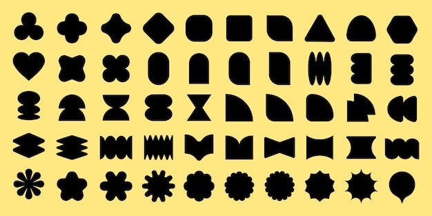 Vector vector elements collection of abstract black shapes on a yellow background various geometric shapes abstract forms and creative designs in a unique pattern black shapes vector element set