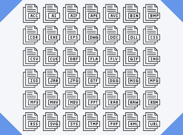 Vector vector file format line icon set