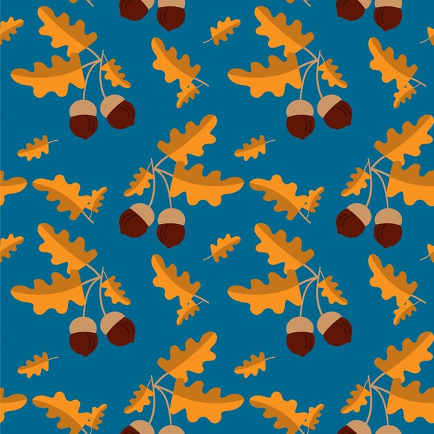 Vector vector floral seamless pattern with autumn leaves and acorn.