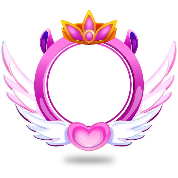 Vector vector game ui round frame empty border game asset items frame with heart and wings