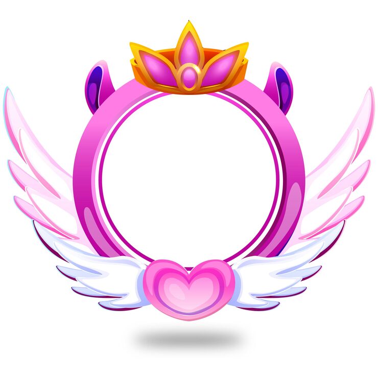 Vector game ui round frame empty border game asset items frame with heart and wings