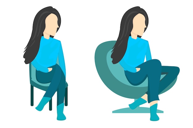 Vector vector girl setting on chair and sofa pose