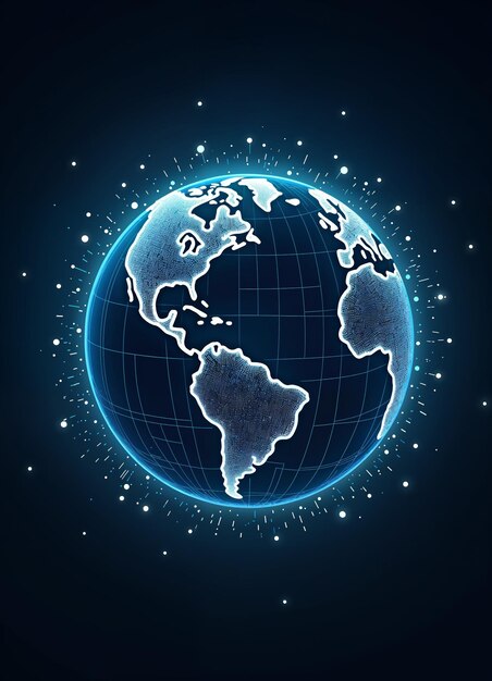 Vector a vector of a glowing digital holographic globe with world map and dots with interconnected lines