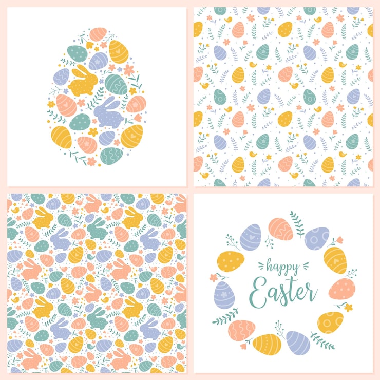 Vector Happy Easter templates and seamless patterns