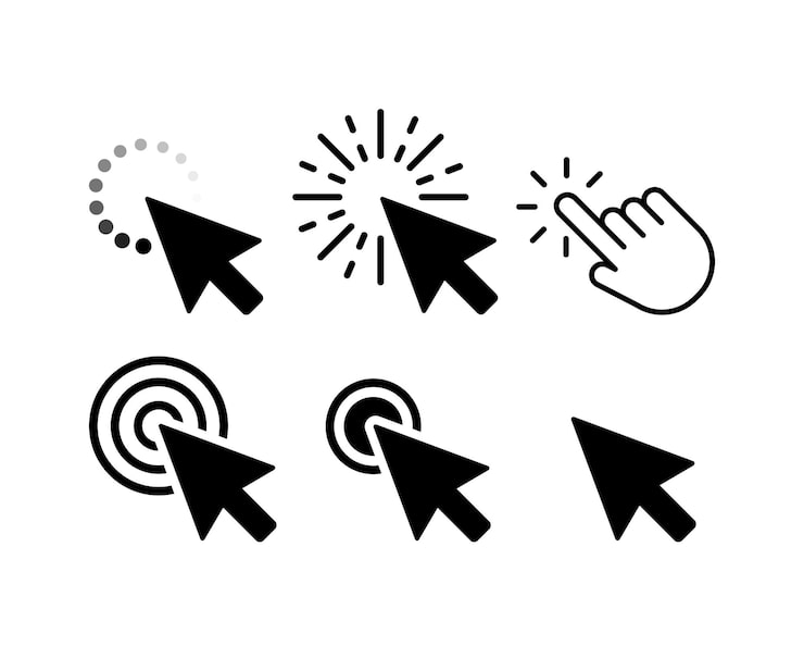 Vector icons set of cursors and hand clicking gestures including loading clicking and target symbols Ideal for web design UI UX elements and digital projects